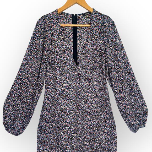 AFRM Button Front Puff Sleeve Floral Maxi Dress Size M Black Micro Floral Multi - Picture 2 of 11